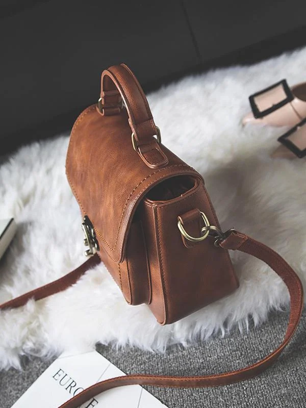 Vintage Unique Buckle Washed Leather Bag