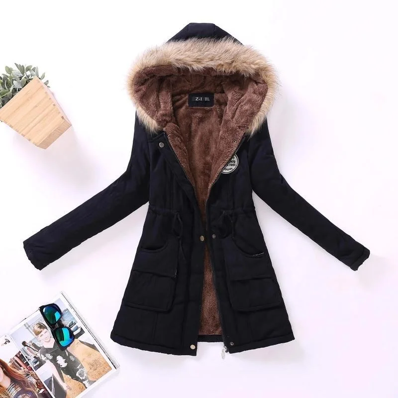 FTLZZ New Autumn Winter Women Jacket Cotton Padded Casual Slim Coat Emboridery Hooded Parkas Plus Size 3xl Wadded Overcoat