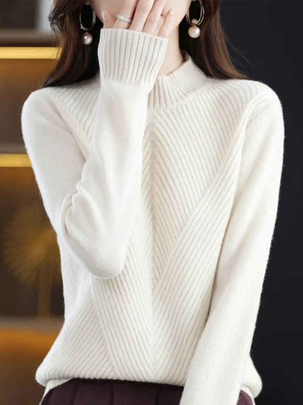 Cityscape Chic: Long-Sleeve Solid Color Half Turtleneck Sweater Tops