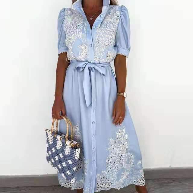 Printed Short-sleeved Tunic Dress-Mayoulove