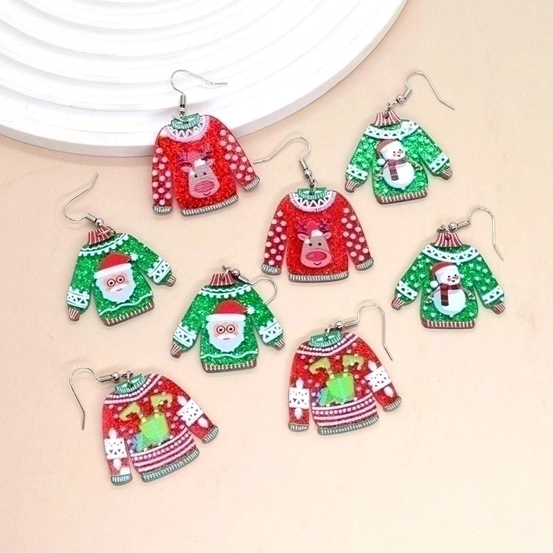 1 Pair Minimalist Christmas Tree Printing Arylic Drop Earrings