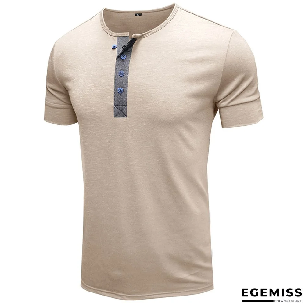 T-shirt with Short Sleeves Henry Shirt Round Neck Cotton T-shirt Men's Clothes | EGEMISS