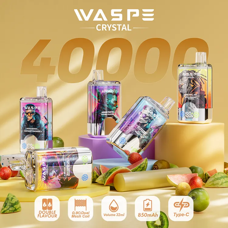 WASPE Crystal 40000 40K Puffs Double Taste LCD Display (Box of 3) mysite www.vapeshoppromax.com