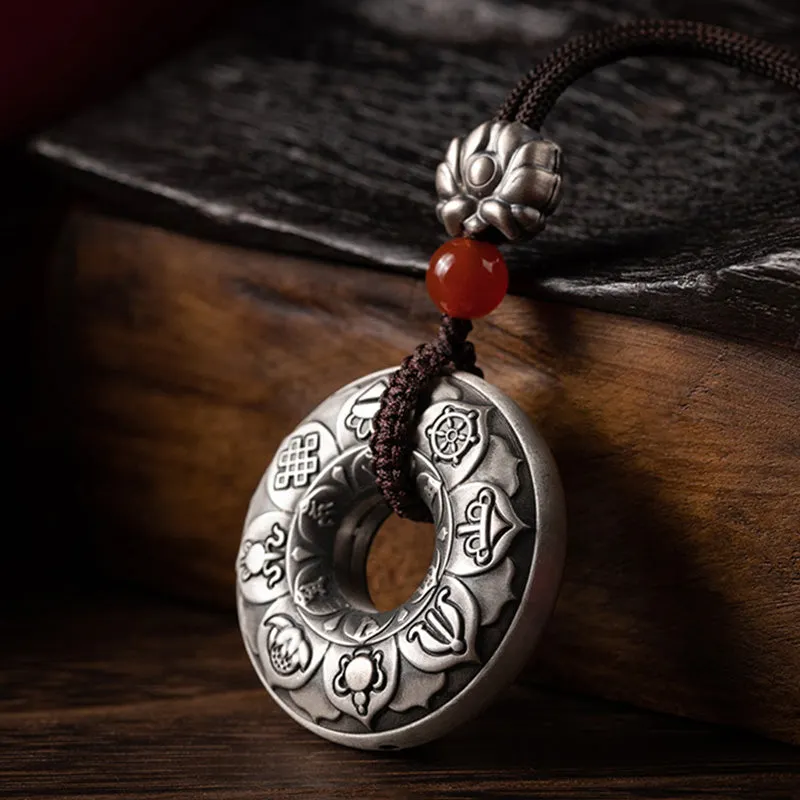 Om Mani Padme Hum Heart Sutra Lotus 999 Sterling Silver Peace Necklace