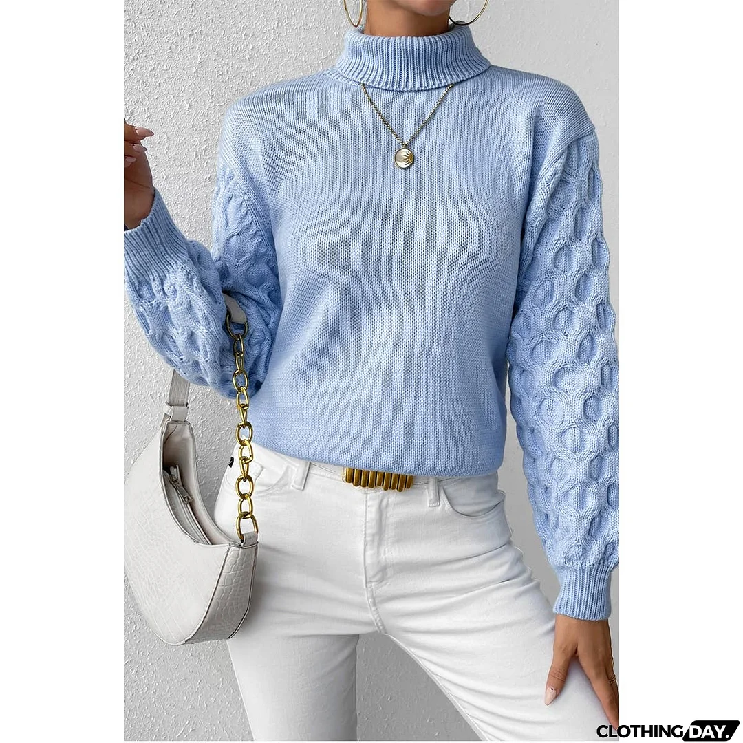 Solid Roll Neck Knit Cross Sleeve Loose Pullover