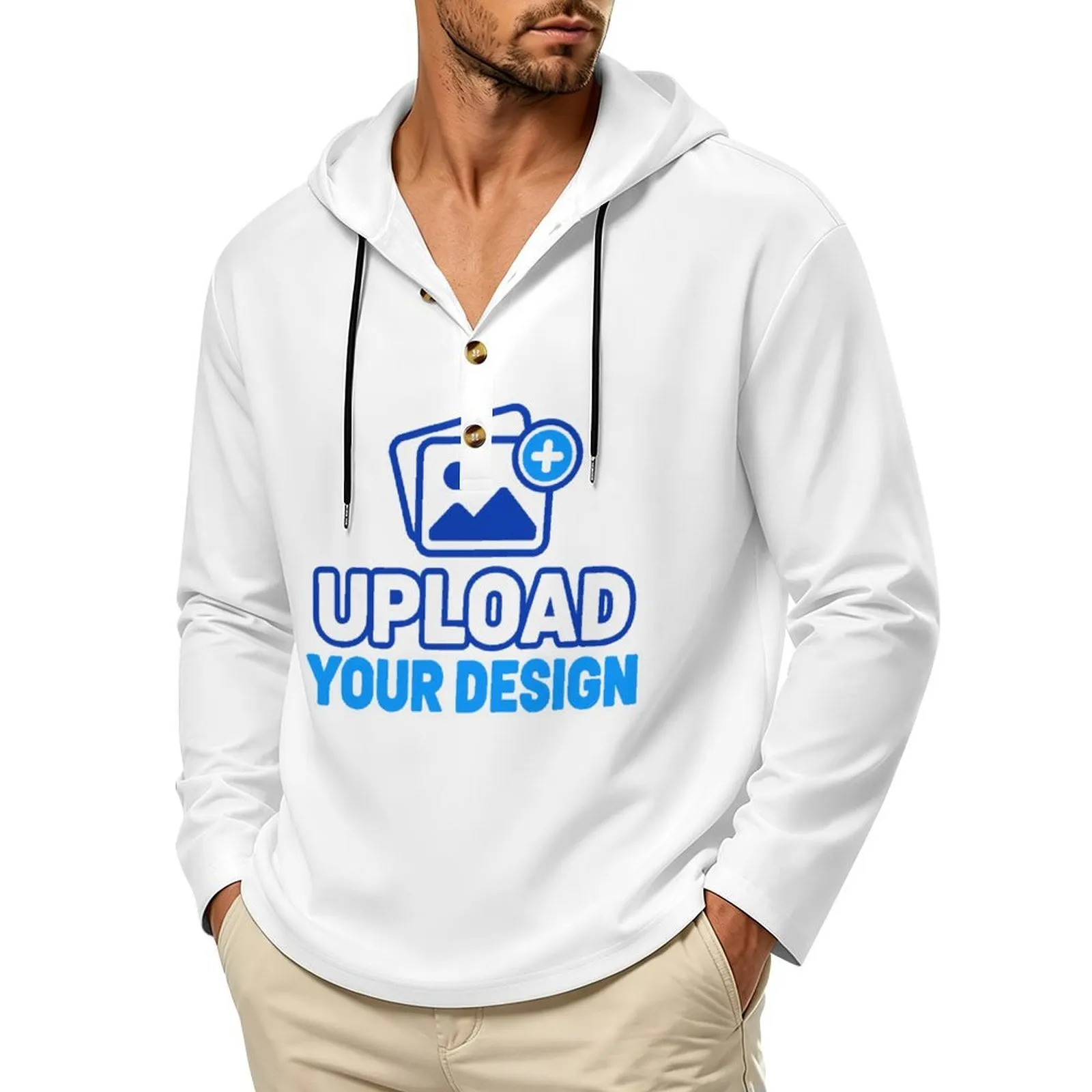 Men's Casual Snap Button Hooded Sweatshirt custom product view 8