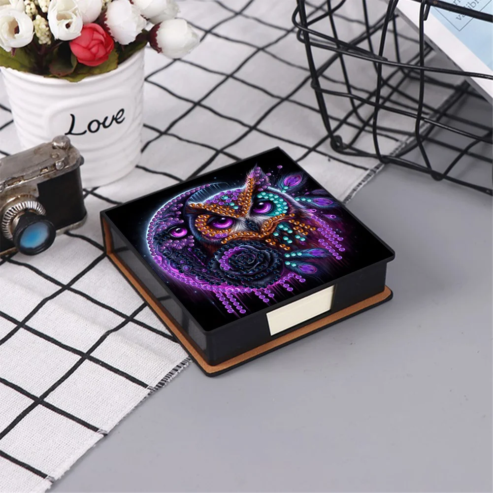 PU 5D Diamond Painting Kit Note Box DIY Diamond Art Notepad Box (Moon Owl)