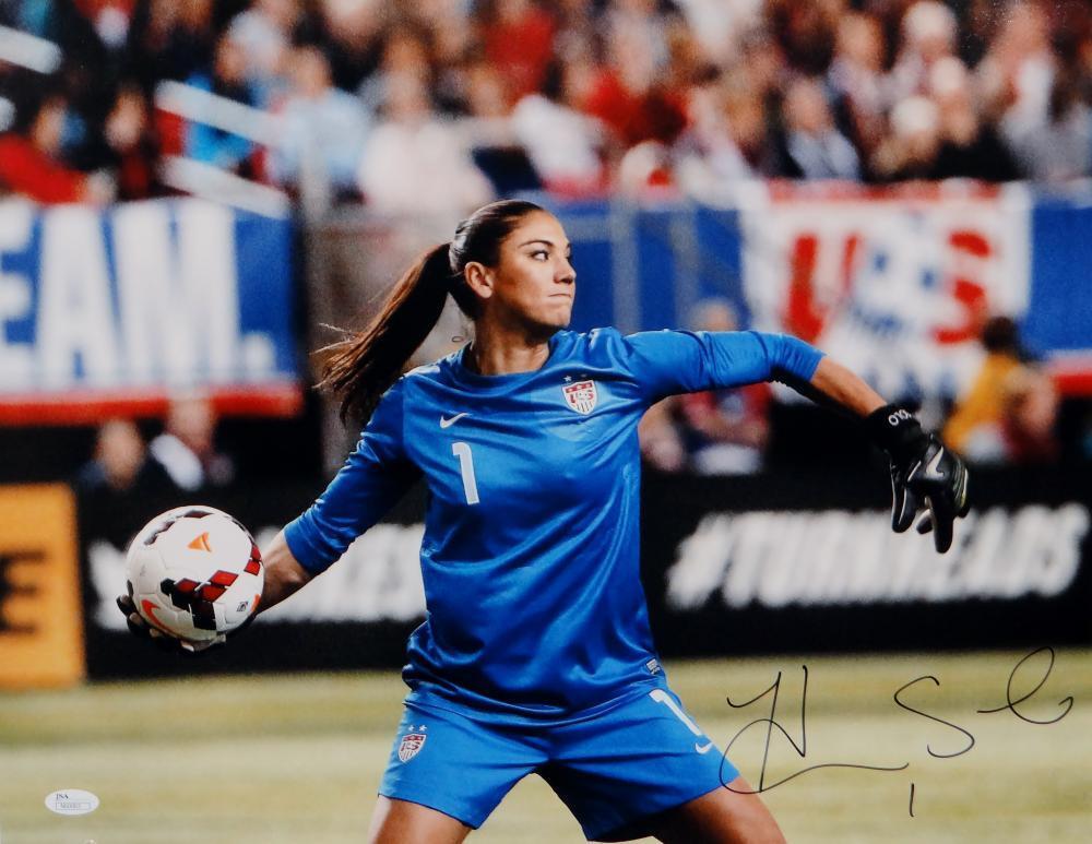 Hope Solo Autographed 16x20 Team USA Throwing Ball Photo Poster painting- JSA Authenticated