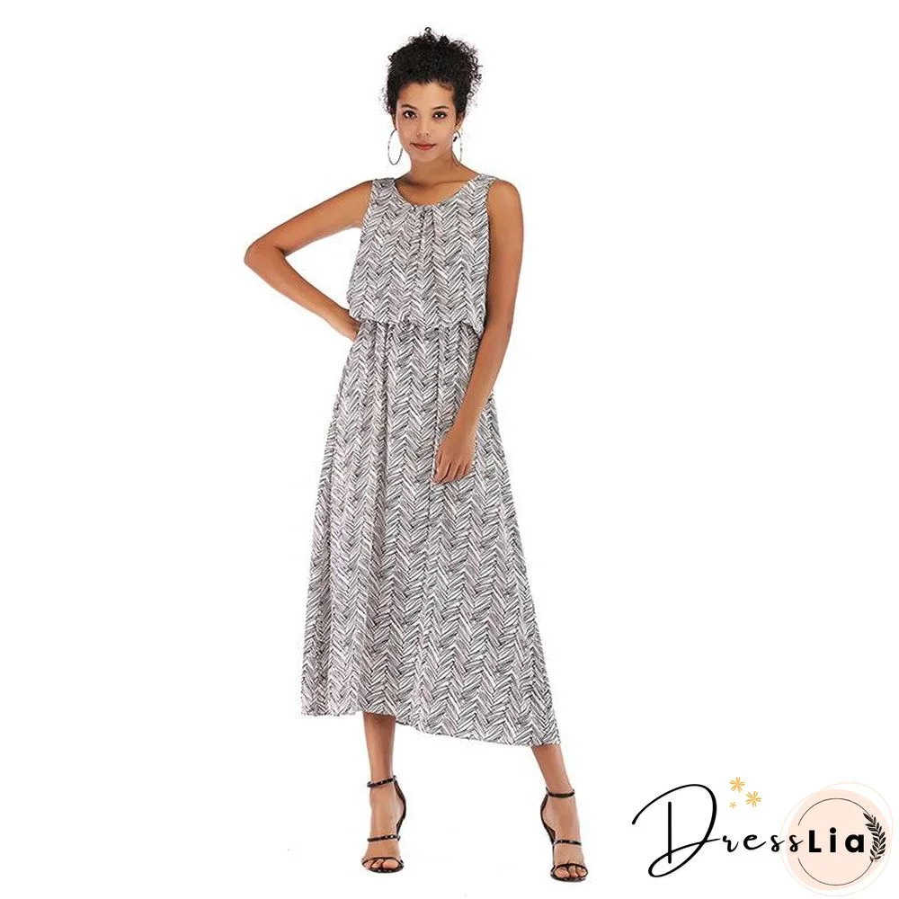 Printed pleated vest dress with suspender P14256