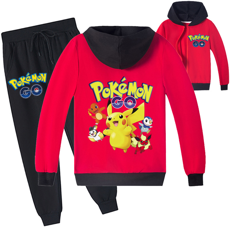 Mayoulove Pikachu Cartoon Zipper Jacket Trousers Set - Adorable Kids Costume for Pokemon Lovers - Suitable for Boys and Girls Aged 2-7 Years-Mayoulove