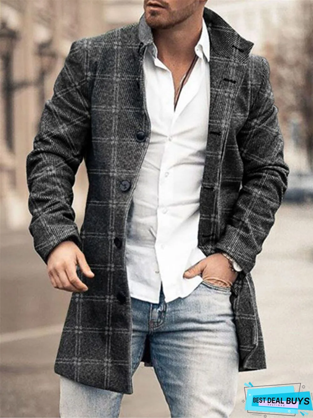 Men's Stand-Up Collar Long Casual Coat