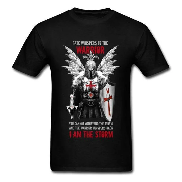 Vintage Design Men's T-Shirt Knights Templar Warrior Print Manly Cotton Tops Tee