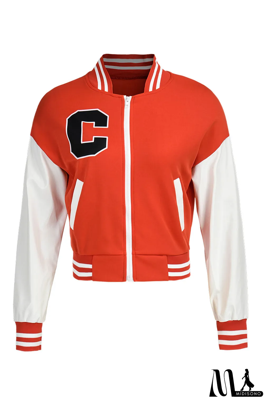 MidiSono - Blue Casual Print Patchwork Zipper Outerwear