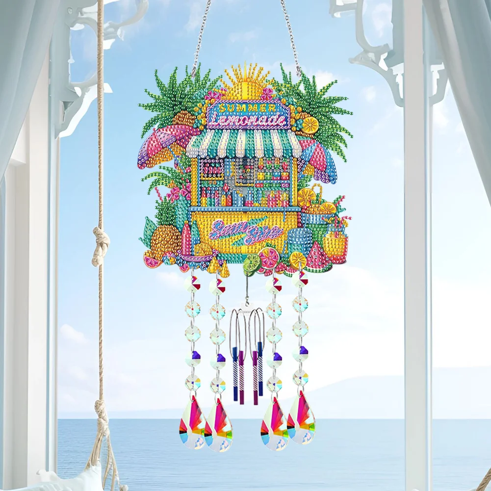 Double Sided Soda Shop 5D DIY Diamond Art Painting Wind Bell Hanging Sign Decor