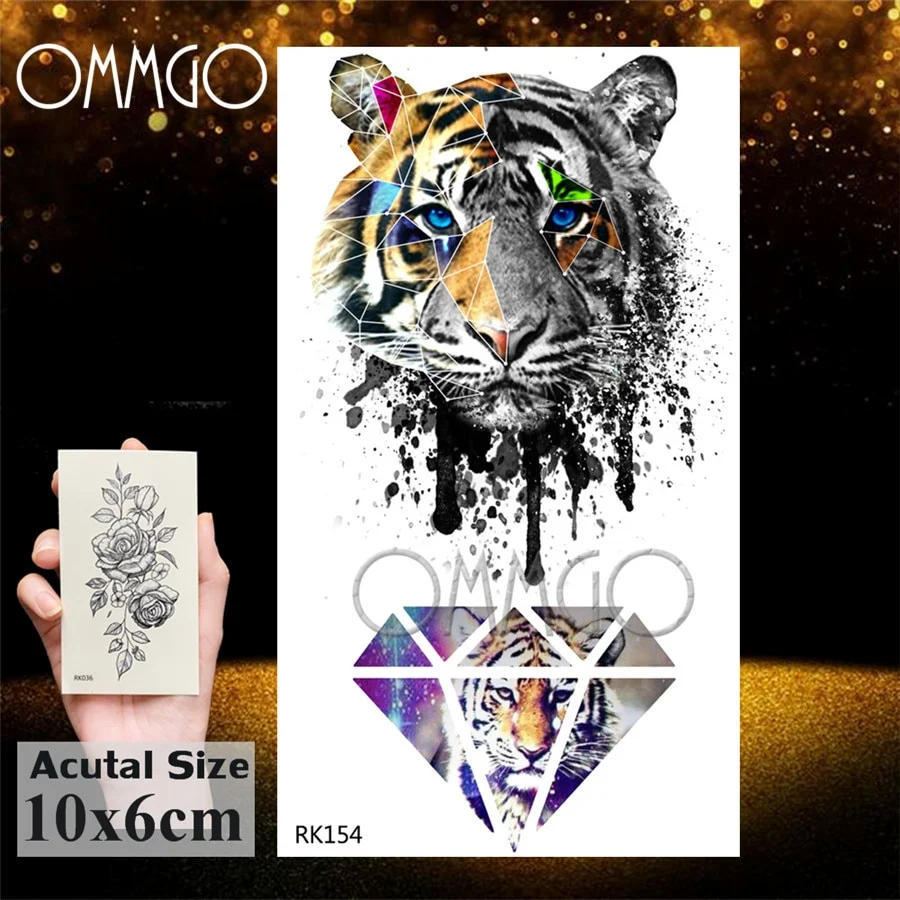 Sdrawing Doodle Tiger Flash Geometric Temporary Tattoos Sticker Diamond Fake Tatoos For Kids Boys Custom Tattoo Body Art