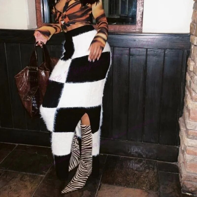 VCSHOES Zebra Print Knee High Boots Pointed Toe Shoes For Women Stilettos High Heels Lady Party Shoes Zapatos Para Mujere