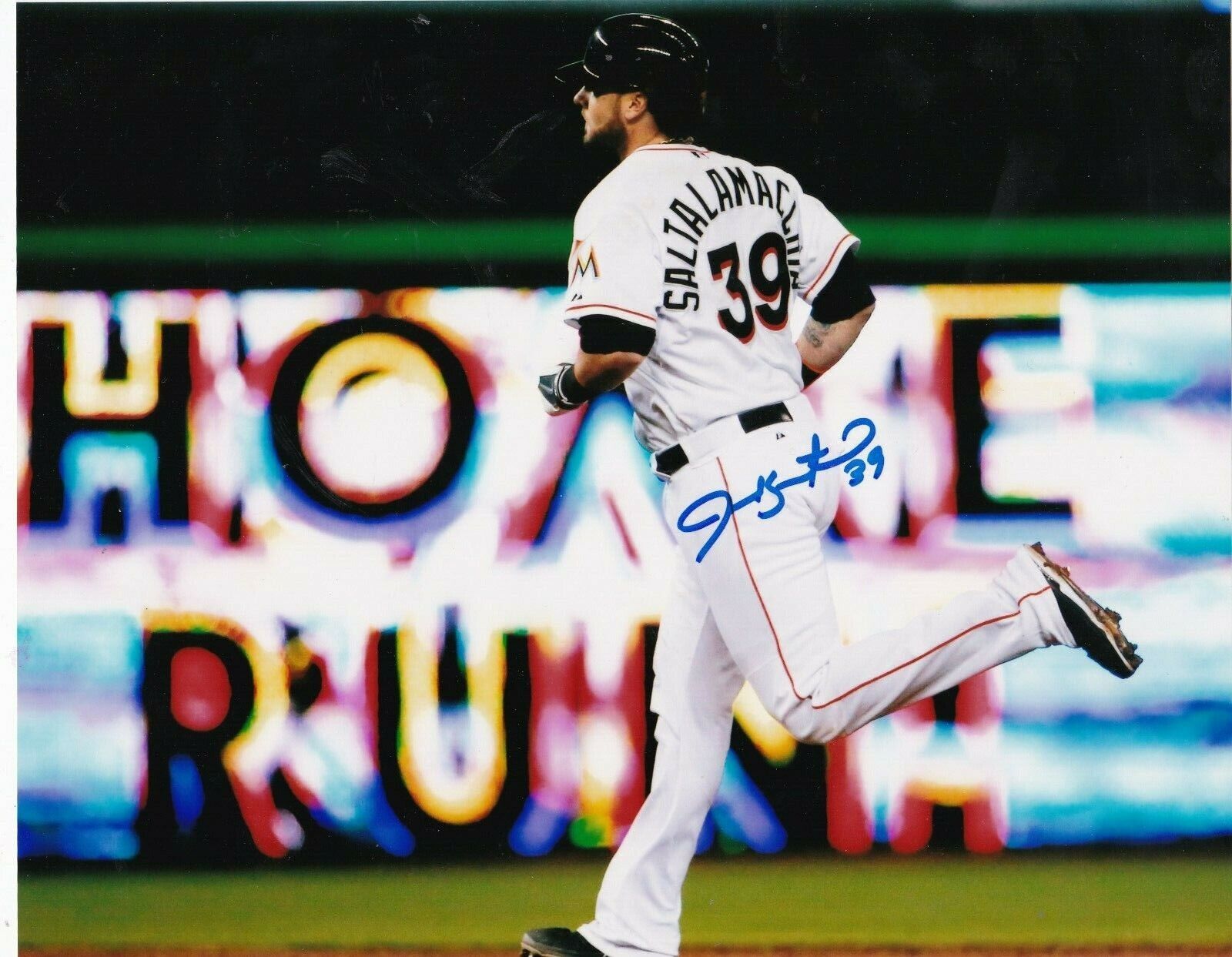 JARROD SALTALAMACCHIA MIAMI MARLINS ACTION SIGNED 8x10