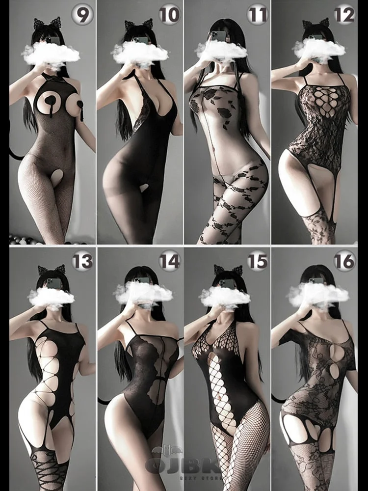 OJBK Sexy Lingerie 16 Types Teddies Fishnet Erotic Outfit Open Crotch Stretch Mesh Body Stockings Elasticity Underwear 2022 New