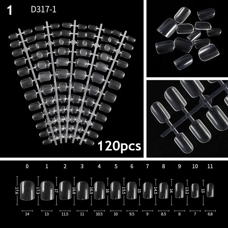 120PCS/Bag Artificial Nail Tips Full Cover Nails Colored Ballets Acrylic Transparent Nail Capsules French Manicure False Nails
