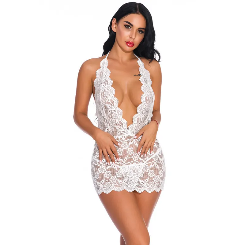 Churchf Sex Lingerie Lace Perspective Hanging Neck Sling Skirt