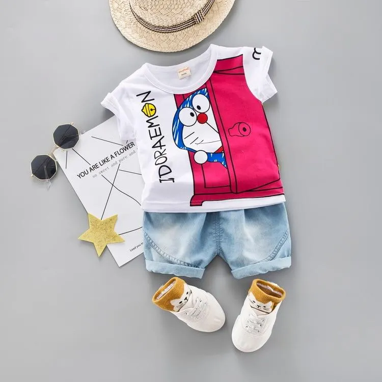 Summer Baby Boy Girl Cartoon Clothes Outfit Suit Cute Children Cotton 1 2 3 4 Years Kids Boys Sets T-shit+ Shorts