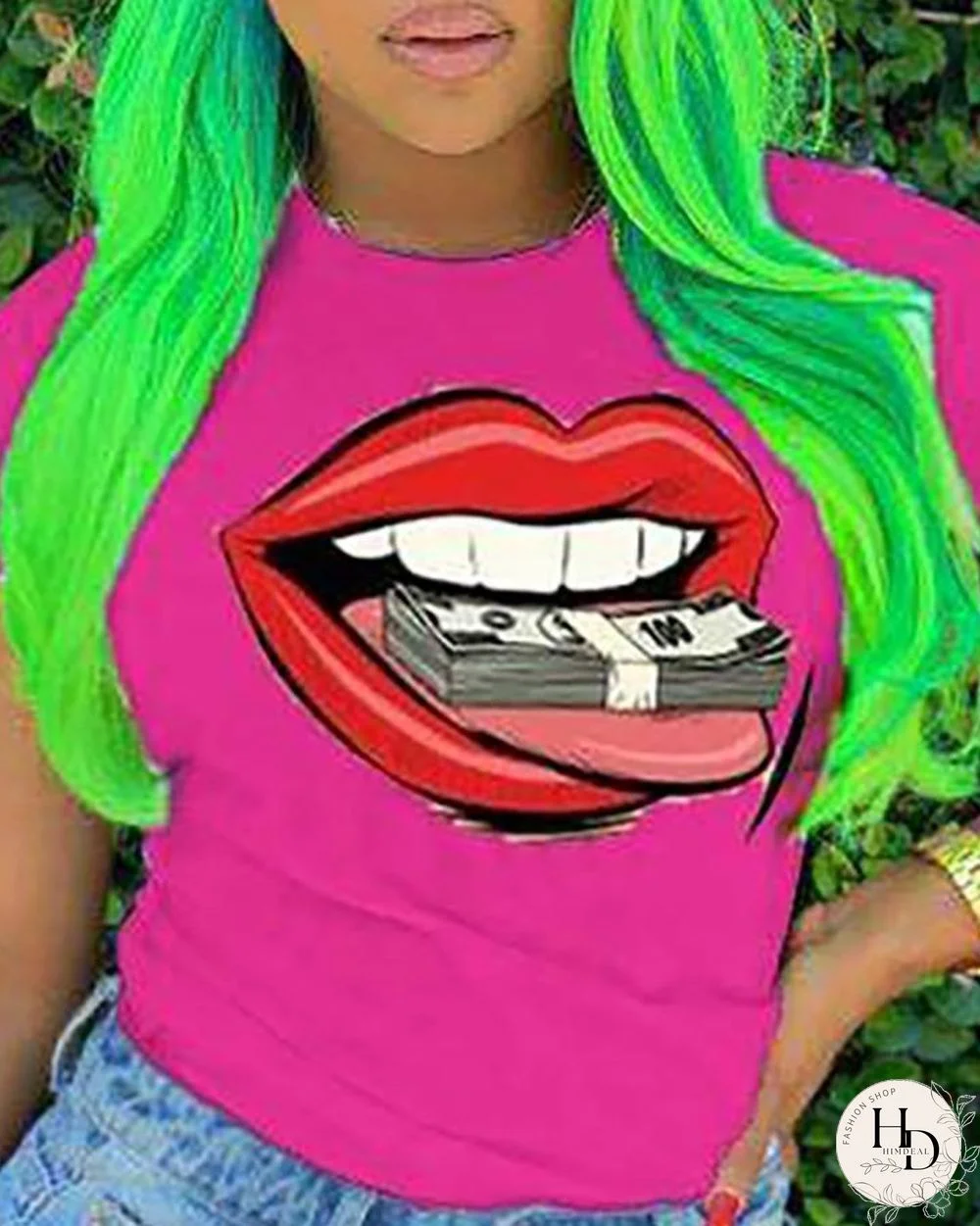 Lip Print Short Sleeve Casual T-shirt P13284