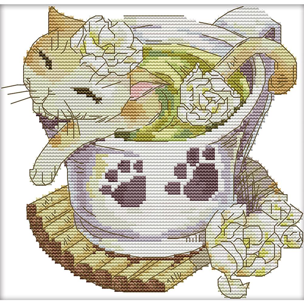 

Jasmine Cat - 14CT Stamped Cross Stitch - 22*22cm, 501 Original