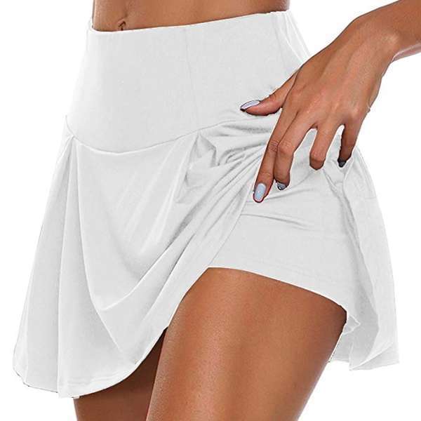 Summer Women's Solid Color Fake Two Pieces Bottom Pants Ladies Half-body Skirt High Stretch A-line Skirt | 168DEAL
