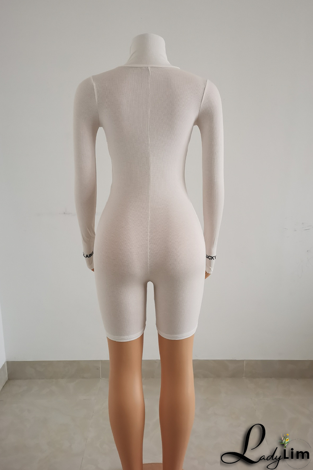 Yellow Fashion Print Letter Zipper Collar Skinny Jumpsuits