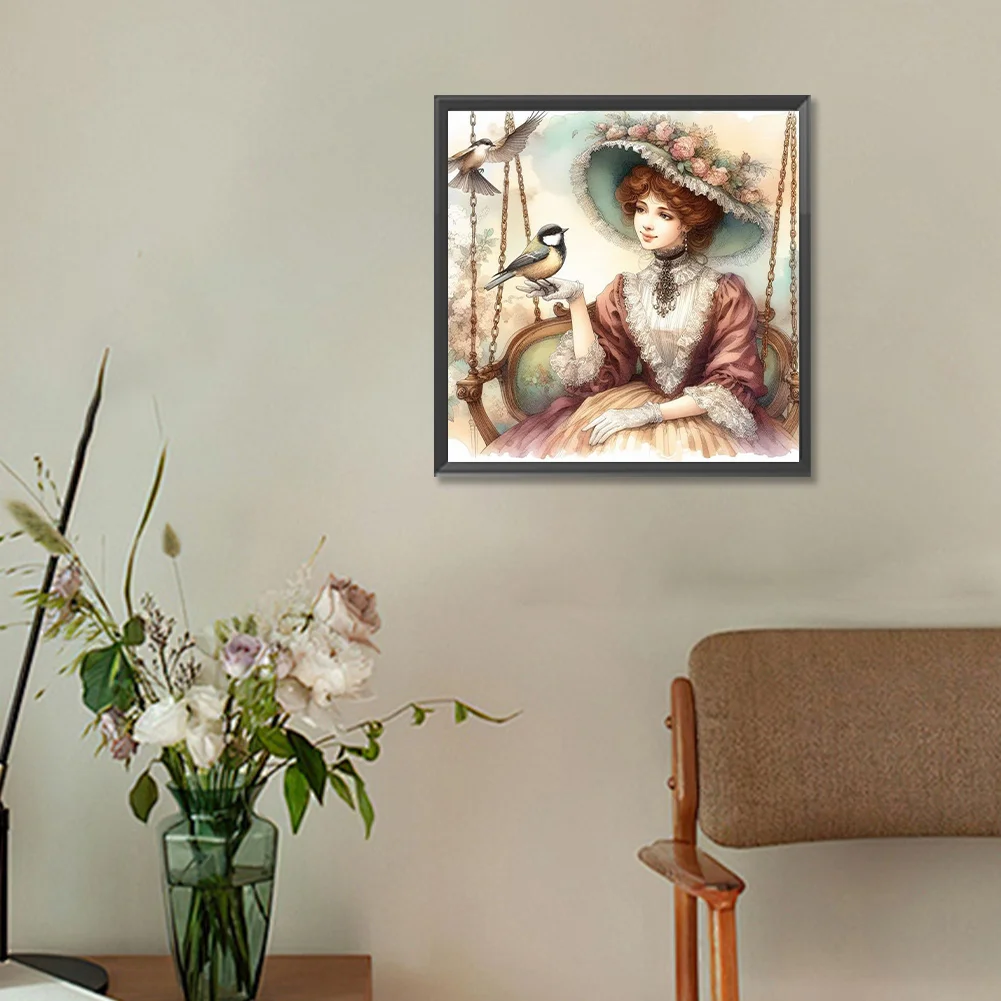 Full Round Diamond Painting 30*30cm - Lady On The Swing