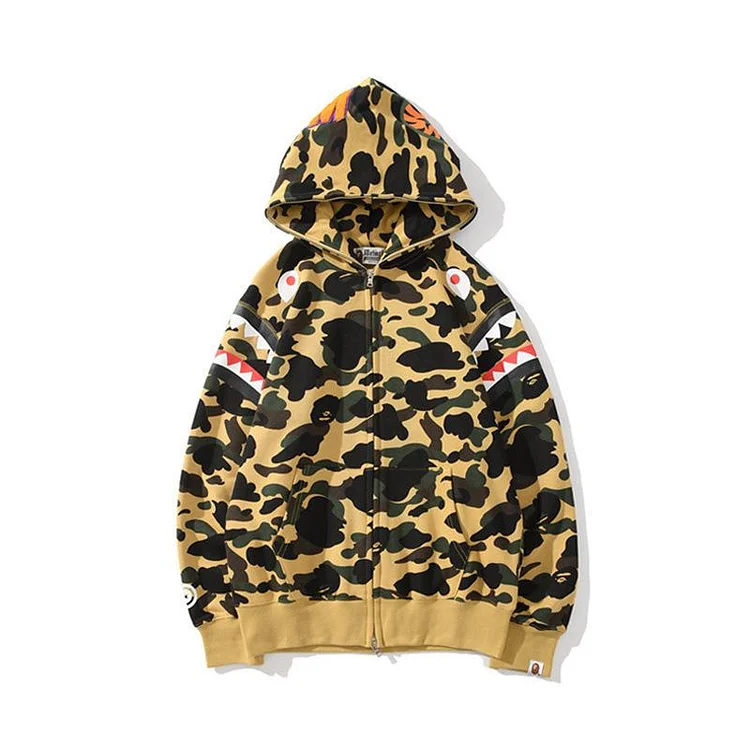Shark Print Hoodie Spring and Autumn Youth Comfortable Fashion Shark Head Print Camouflage