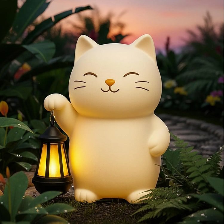 Solar Cat Lantern Light, Waterproof Auto LED Garden Statue, 8H Glow
