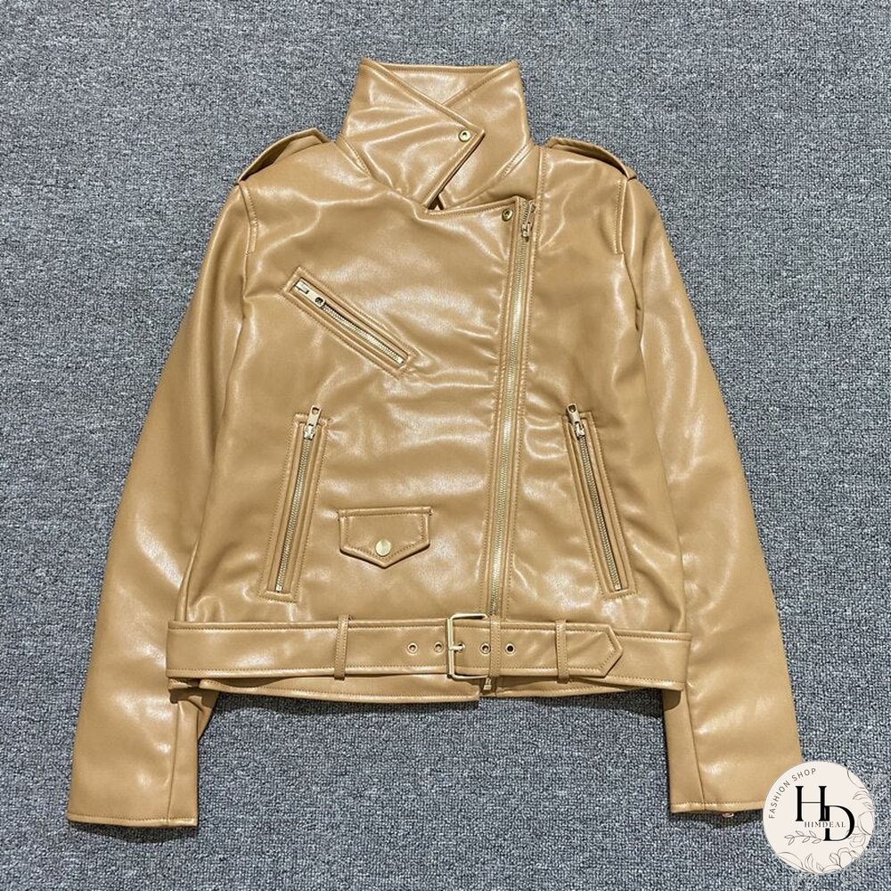 Chic Autumn Sashes Purple Womens Jacket Zipper Biker Coats Female Casual Outwear Tops