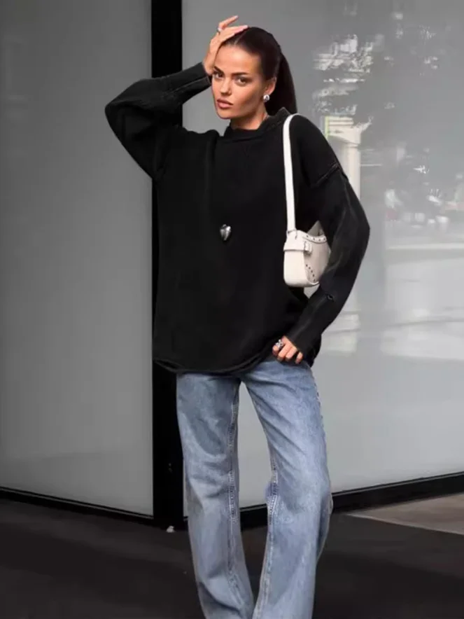 Uveng Uveng Knitted Knitted Knitted Jersey Autumn/Winter New 2024 Round-Neck Long-Sleeved Bottom Knitted Sweater