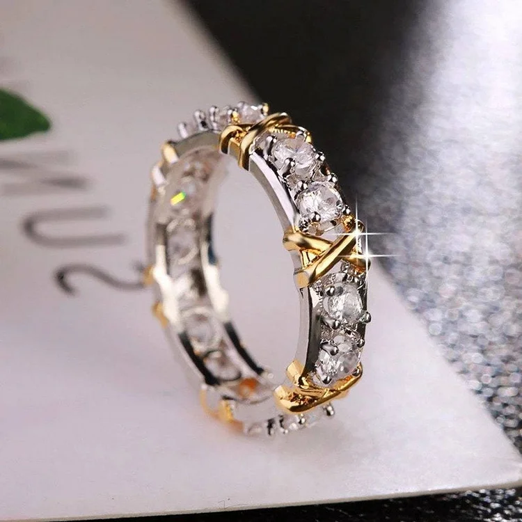 Fashion Silver Shiny Zircon Double-Colored Cross Rings  Flycurvy [product_label]