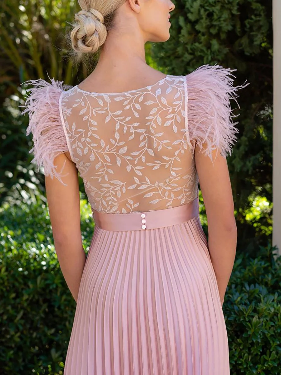 Elegant mesh pleated midi dress