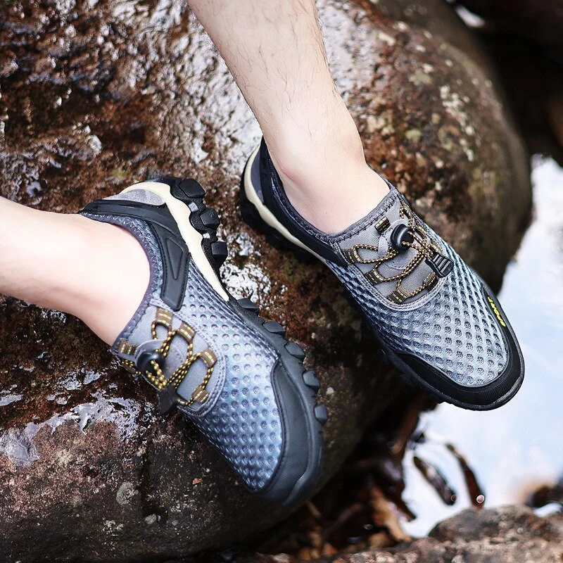 Churchf Summer Breathable Men Hiking Shoes Suede Mesh Outdoor Men Sneakers Climbing Shoes Men Sport Shoes Quick-dry Water Shoes