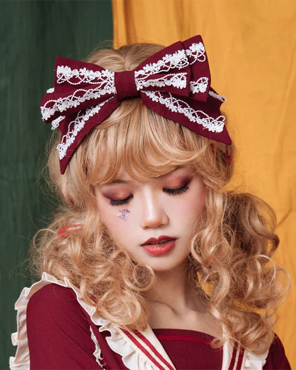 Cute Lolita Double Lace Bow Headband KC LS0023-