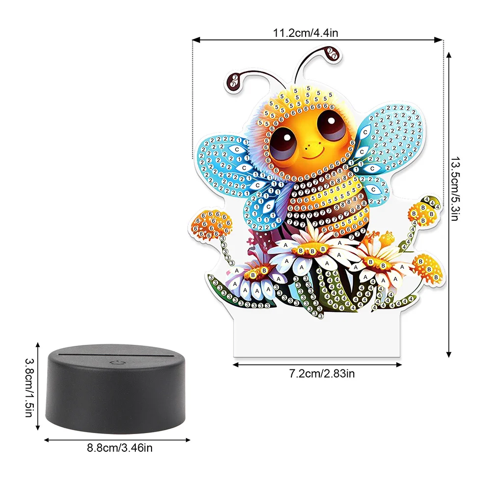 5D DIY Acrylic Bee Double Sided Diamond Painting LED Night Light for Adults