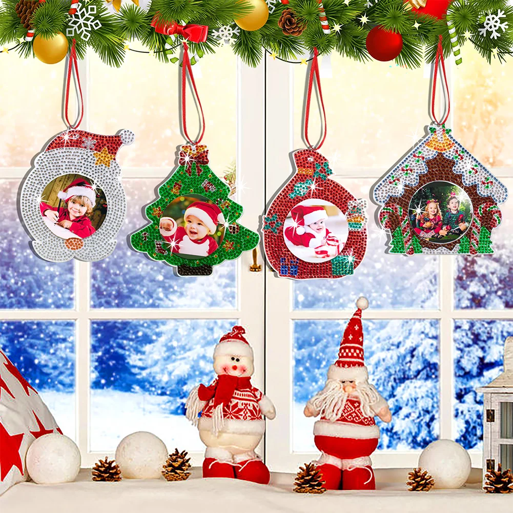 4pcs Photo Frame Christmas Photo Frame Hanging Diamond Painting