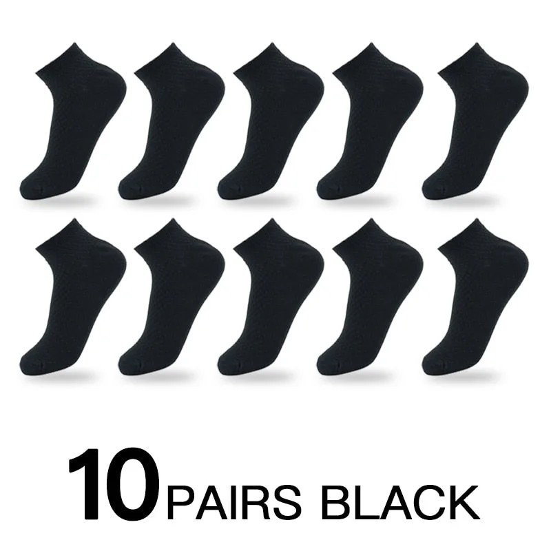 10 Pairs/Lot Men Bamboo Fiber Socks High Quality Solid Black Long Short Sock Business Casual Sports Breathable Four Seasons