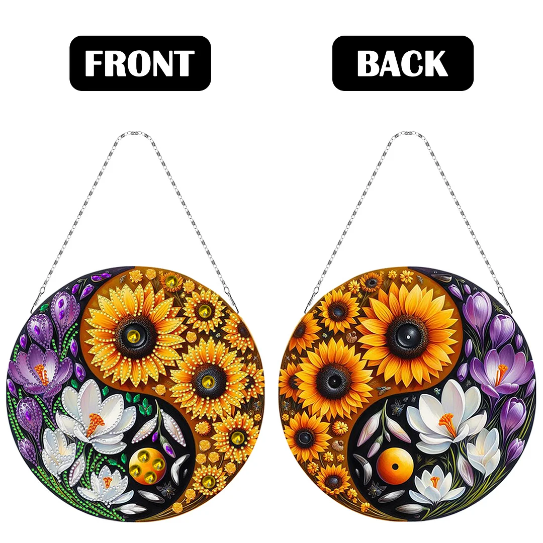 Flower Yin Yang 2D Flat DIY Diamond Painting Set Diamond Art Pendant Home Decor