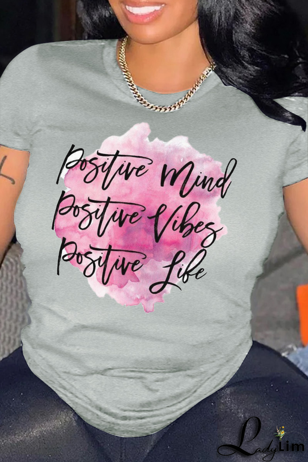 Grey Casual Daily Print Patchwork Letter O Neck T-Shirts