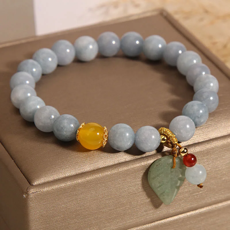 Aquamarine Jade Leaf Healing Charm Bracelet