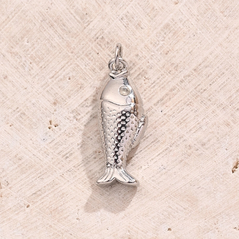 1 Pc/Package 17×16.5mm 19x7mm 23x9mm Hole 3~3.9mm Copper Zircon 18K Gold Plated White Gold Plated Fish Carp Polished Pendant Jewelry Accessories