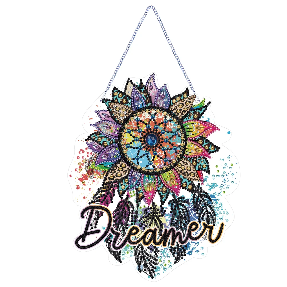 DIY Flower Dreamcatcher Acrylic Single-Sided Diamond Painting Hanging Pendant for Home Wall Decor 