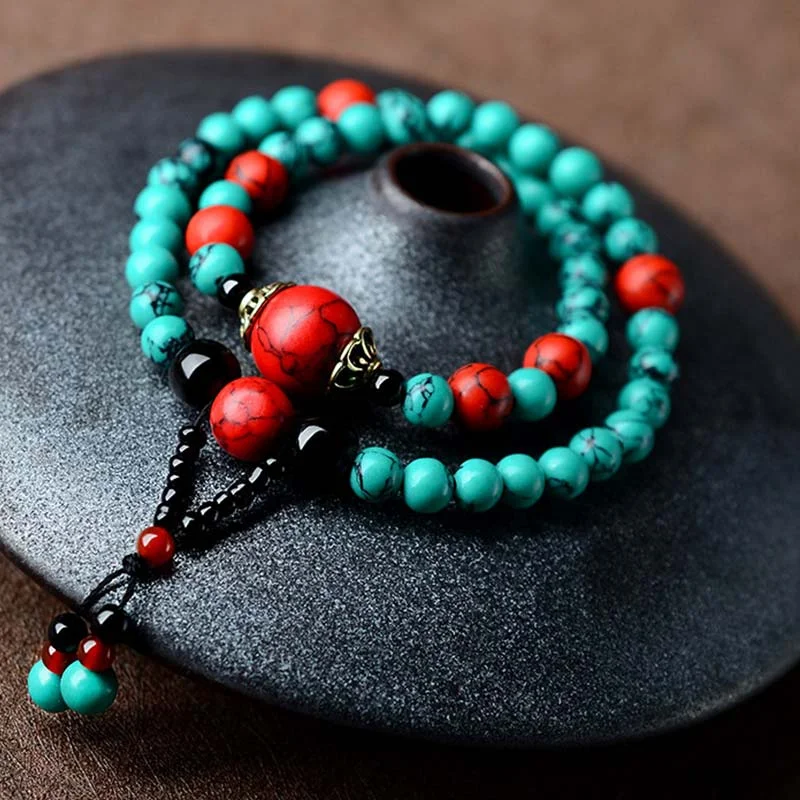 Turquoise Black Onyx Red Turquoise Bead Protection Bracelet