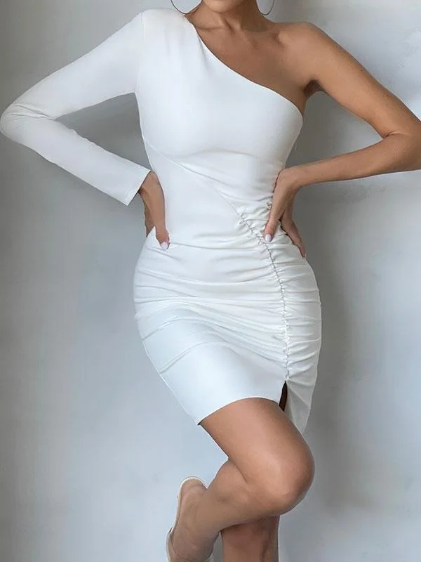 One shoulder ruched dress
