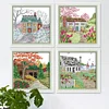 4pcs Cross Stitch - 14CT Stamped - Hut One Two Three Four (16*16cm)、[Everydayedeals]