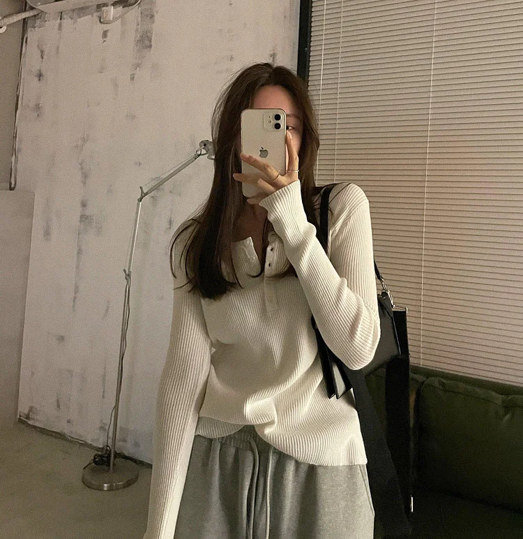 Korean Fashion Slim Knitted Shirt TK067